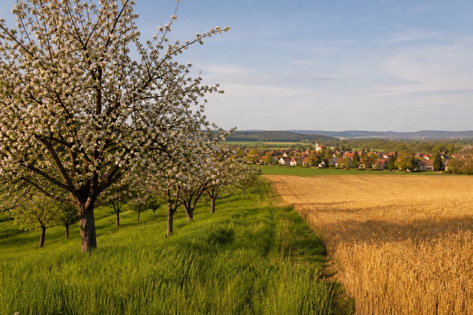 Saisonale Landschaft in Franken mit Licht und Vegetation
